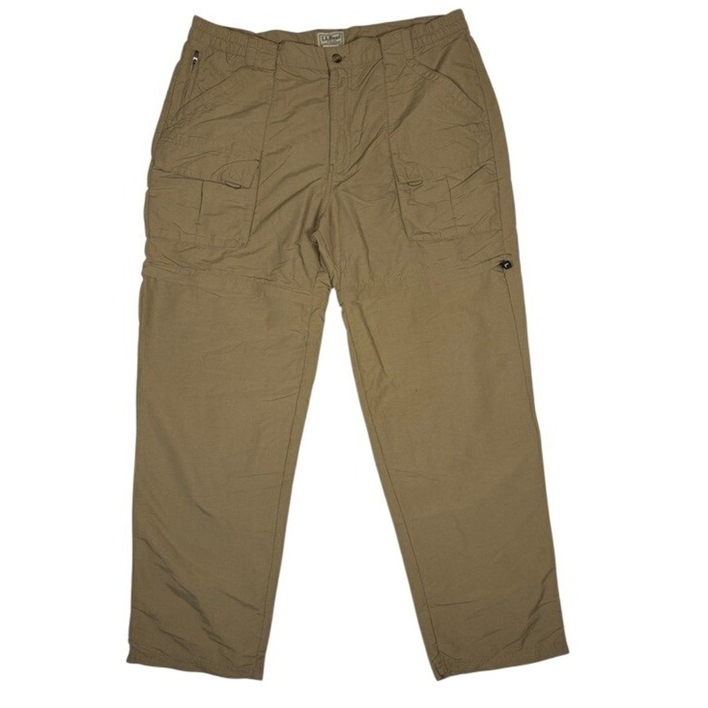 LL Bean Mens Large Regular Convertible Cargo Pants Tan Nylon Hiking Zip Off